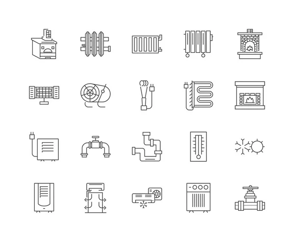 Equipo de calefacción iconos de línea, signos, conjunto de vectores, esquema concepto de ilustración — Vector de stock