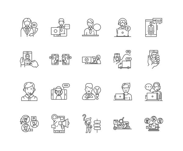 Iconos de línea de Helpdesk, signos, conjunto de vectores, esquema concepto de ilustración — Vector de stock