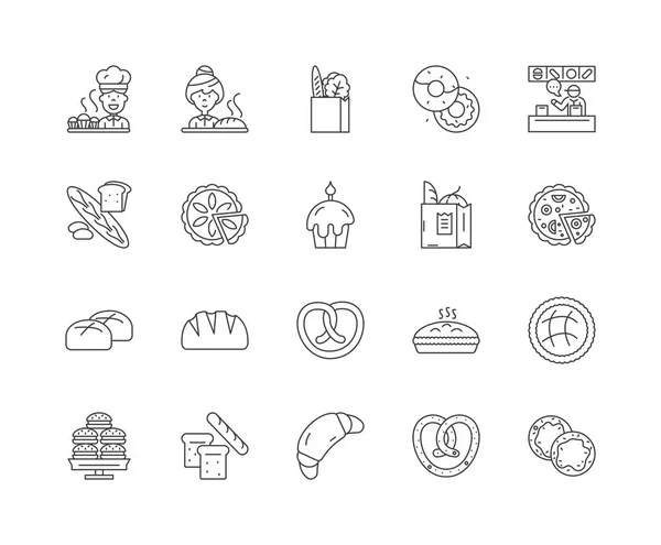 Inicio panadería línea iconos, signos, conjunto de vectores, esquema concepto de ilustración — Vector de stock