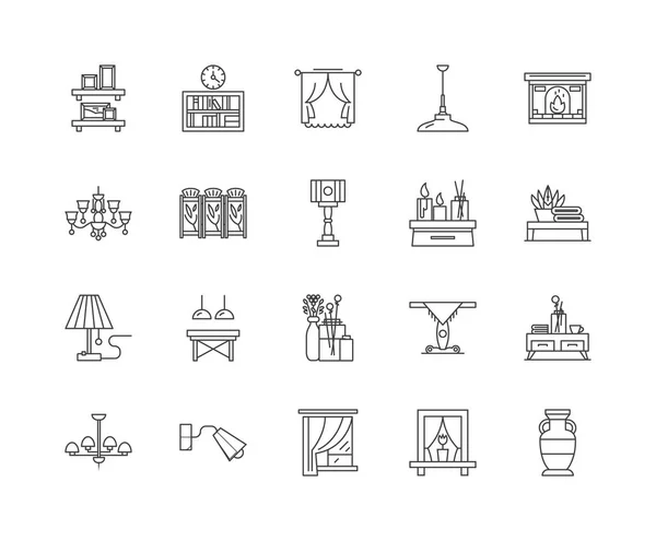 Iconos de línea de decoración para el hogar, signos, conjunto de vectores, esquema concepto de ilustración — Archivo Imágenes Vectoriales