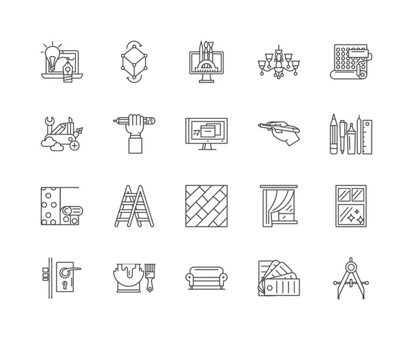 Iconos de línea de servicio de diseño del hogar, signos, conjunto de vectores, esquema concepto de ilustración — Vector de stock