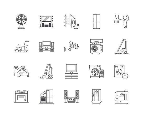 Icone della linea di elettronica domestica, segni, insieme vettoriale, concetto di illustrazione contorno — Vettoriale Stock