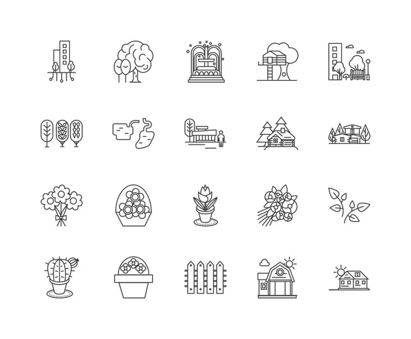 Home Landscaping lijn iconen, tekenen, vector set, omtrek illustratie concept — Stockvector