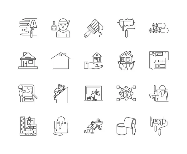 Ikony linii renowacji domu, znaki, wektor zestaw, zarys ilustracja koncepcja — Wektor stockowy