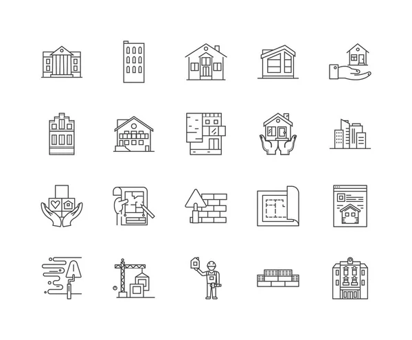 Casa renovación empresa línea iconos, signos, vector conjunto, esquema ilustración concepto — Archivo Imágenes Vectoriales