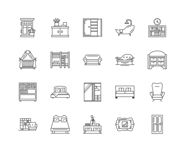 Iconos de línea de muebles para el hogar, signos, conjunto de vectores, esquema concepto de ilustración — Vector de stock