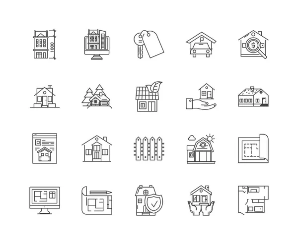 Casas en venta iconos de línea, signos, conjunto de vectores, esquema concepto de ilustración — Archivo Imágenes Vectoriales