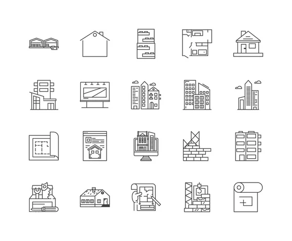 Iconos de línea de vivienda, signos, conjunto de vectores, esquema concepto de ilustración — Archivo Imágenes Vectoriales
