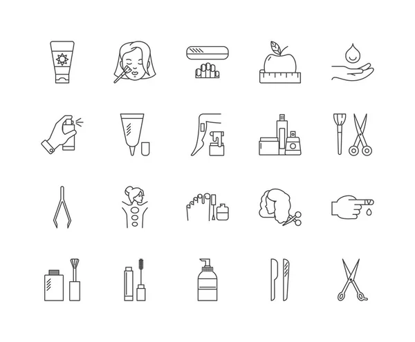 Iconos de línea de higiene, signos, conjunto de vectores, esquema concepto de ilustración — Vector de stock