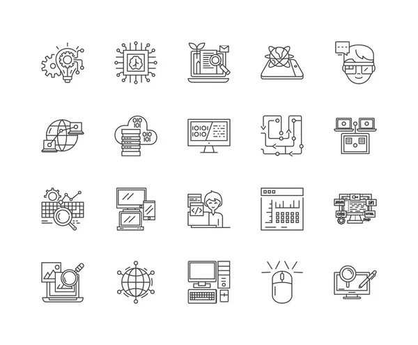 Iconos de línea de ciencia de la información, signos, conjunto de vectores, esquema concepto de ilustración — Vector de stock