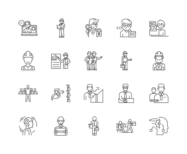 Iconos de línea de inspección, signos, conjunto de vectores, esquema concepto de ilustración — Vector de stock