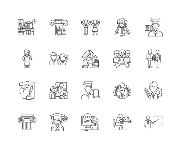 Institutos iconos de línea, signos, conjunto de vectores, esquema concepto de ilustración — Vector de stock