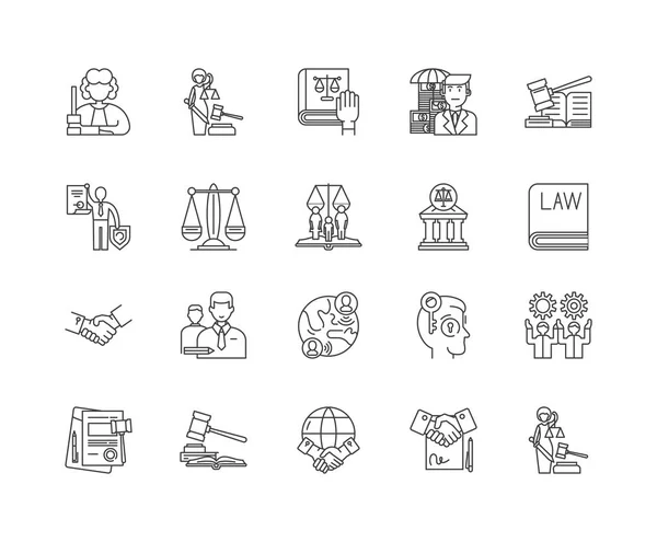 Intellectuele eigendomsrecht lijn iconen, borden, vector set, omtrek illustratie concept — Stockvector