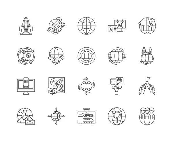 Iconos de línea de negocio intrarnacional, signos, conjunto de vectores, esquema concepto de ilustración — Vector de stock