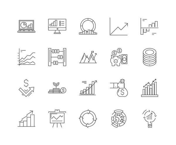 Investimentos ícones de linha, sinais, conjunto vetorial, conceito de ilustração esboço —  Vetores de Stock