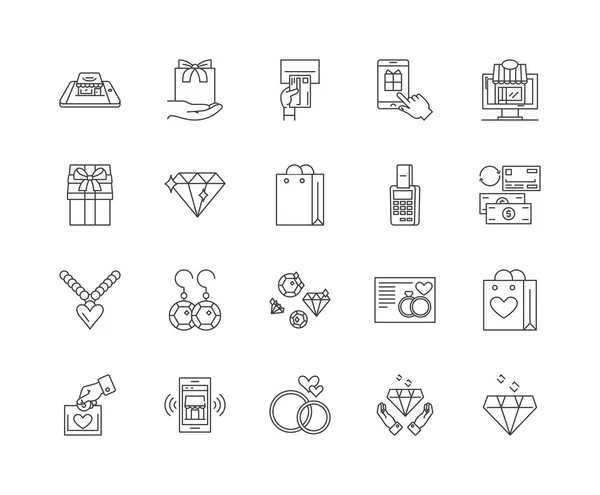 Iconos de línea de joyería, signos, conjunto de vectores, esquema concepto de ilustración — Vector de stock