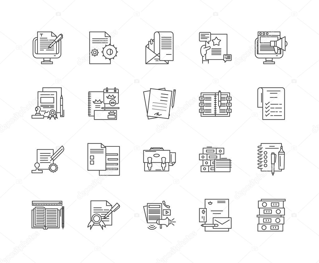 Documents line icons, signs, vector set, outline illustration concept 
