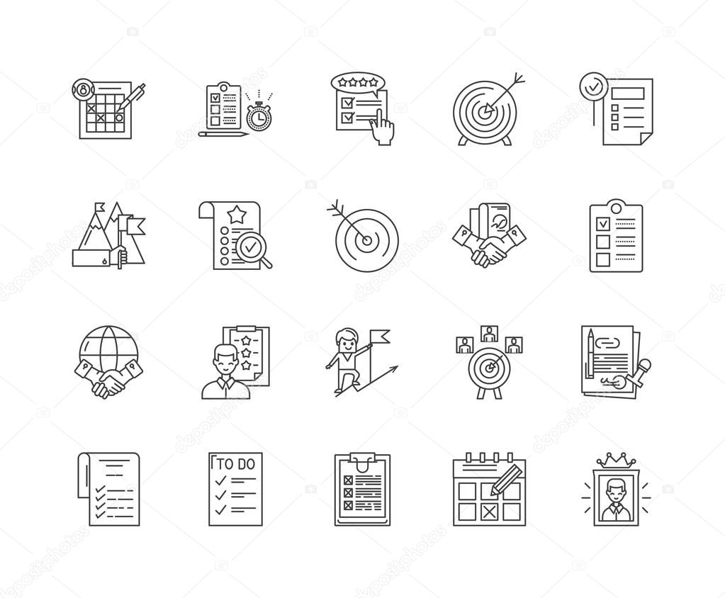 Done line icons, signs, vector set, outline illustration concept 