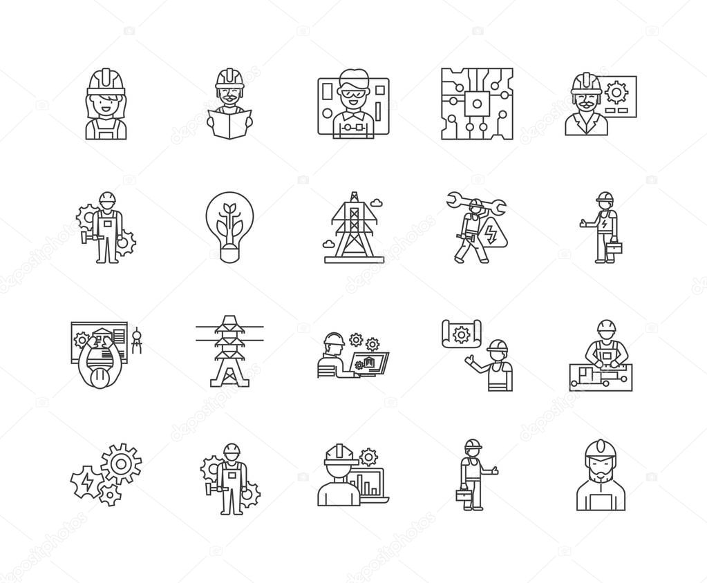 Electrician line icons, signs, vector set, outline illustration concept 