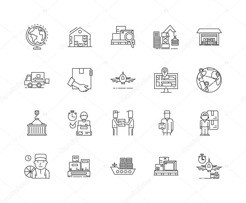 Export and import agents line icons, signs, vector set, outline illustration concept 