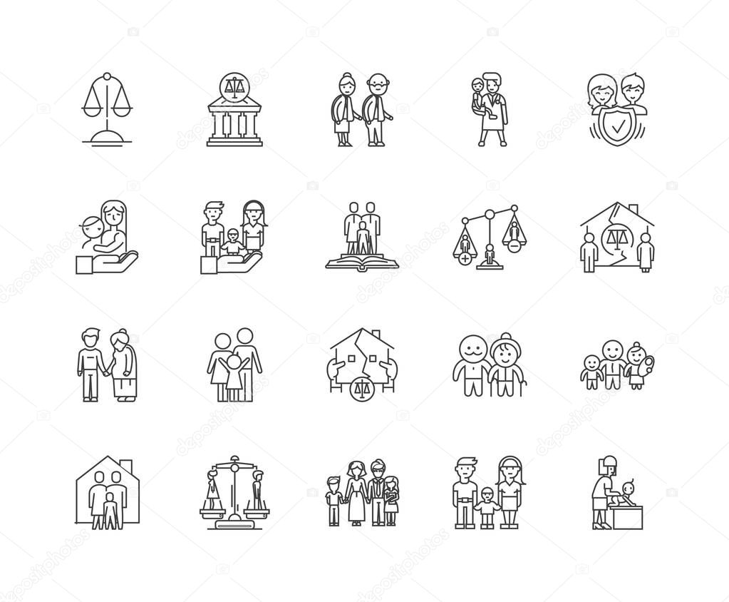 Family law line icons, linear signs, vector set, outline concept illustration