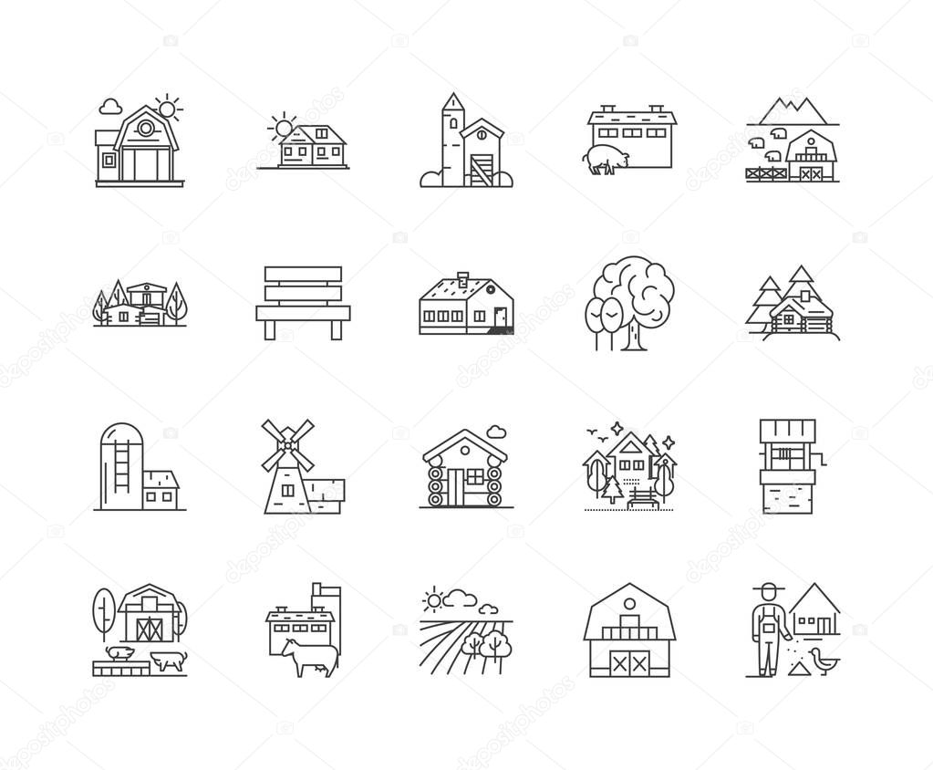 Farm cottage line icons, signs, vector set, outline illustration concept 