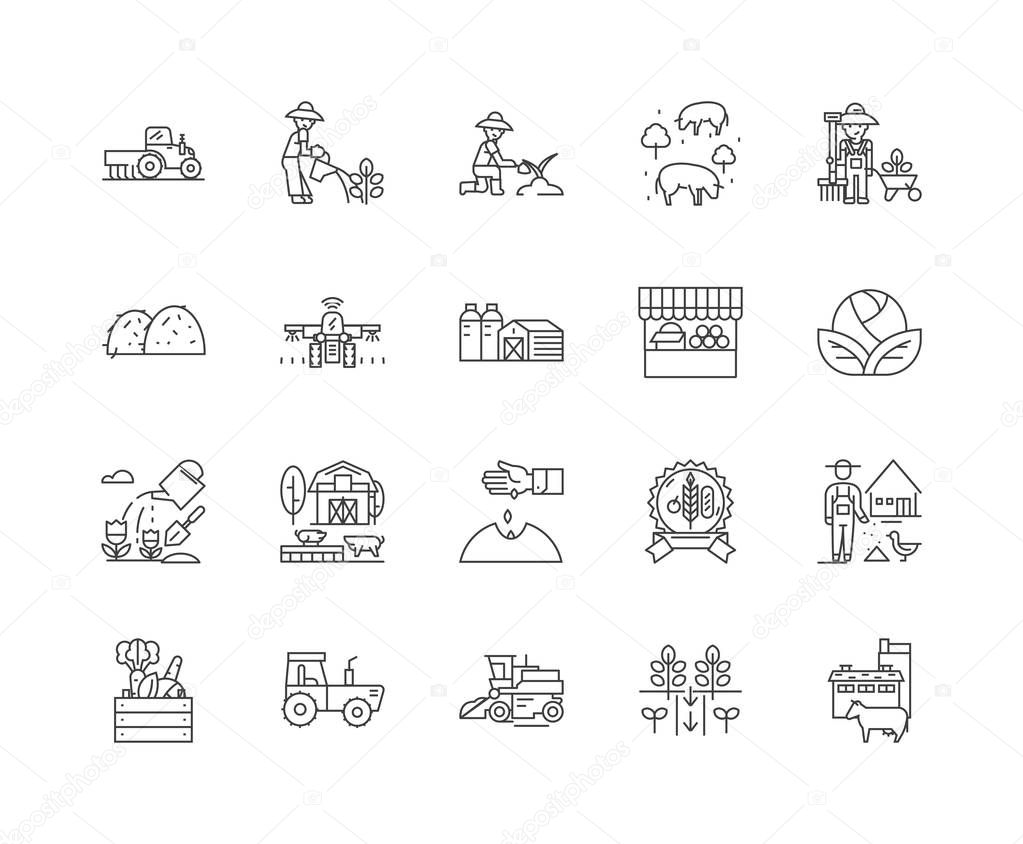 Farm line icons, signs, vector set, outline illustration concept 