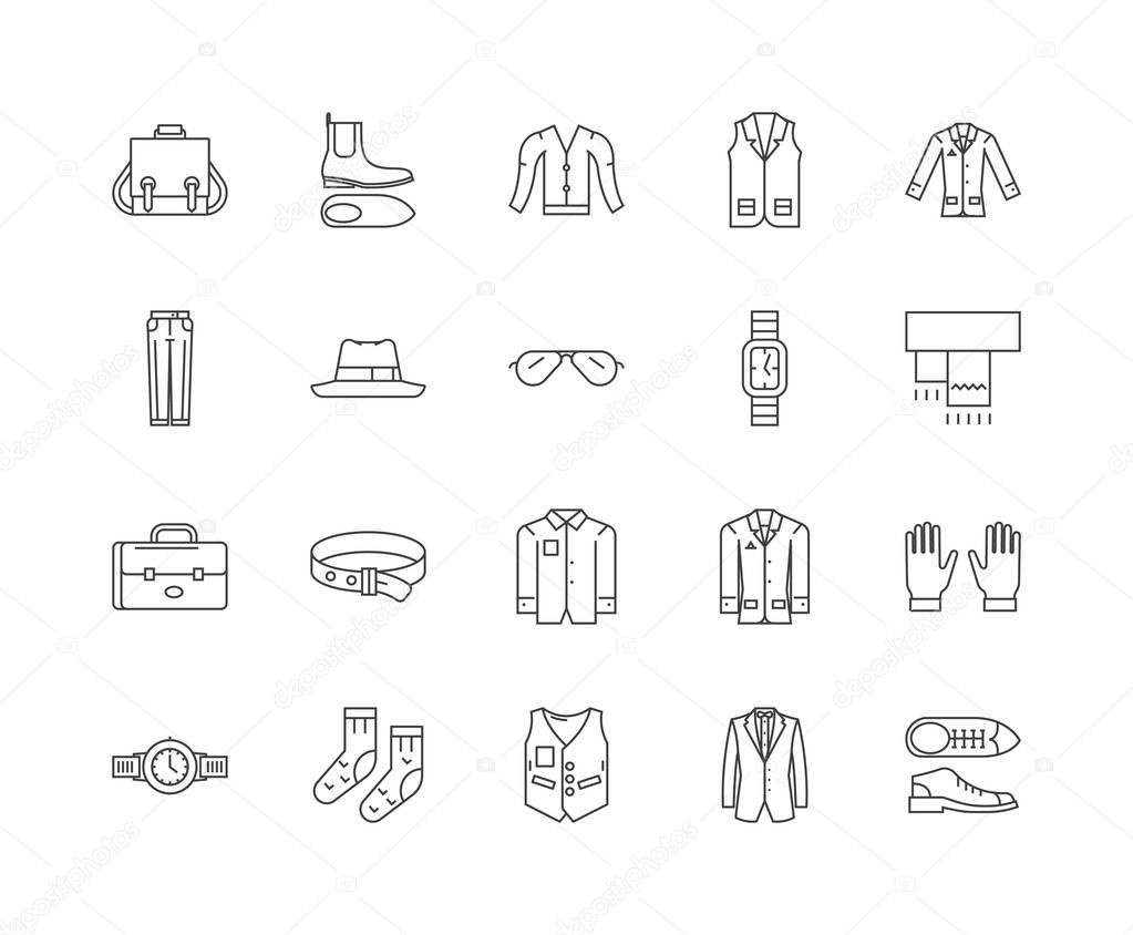 Formal menswear line icons, linear signs, vector set, outline concept illustration