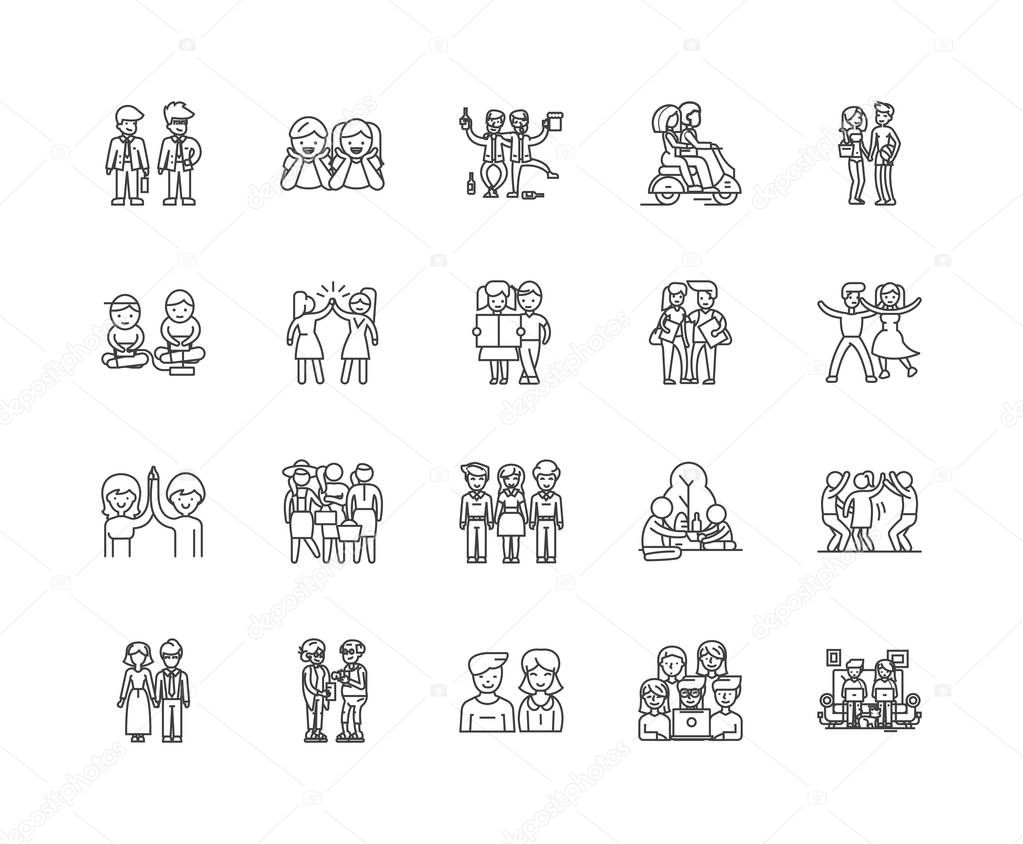 Friendship line icons, linear signs, vector set, outline concept illustration
