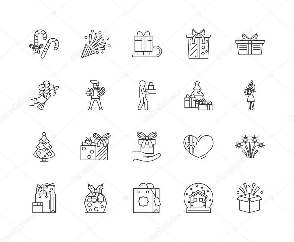 Gift line icons, signs, vector set, outline illustration concept 
