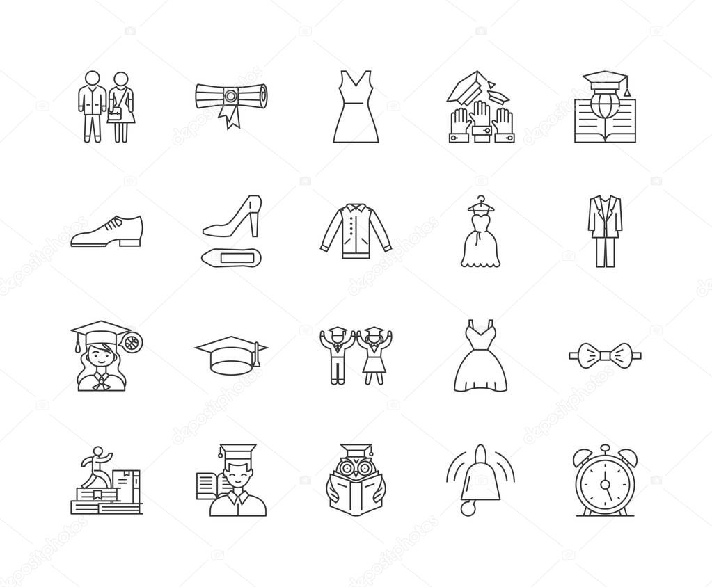 Graduation line icons, signs, vector set, outline illustration concept 