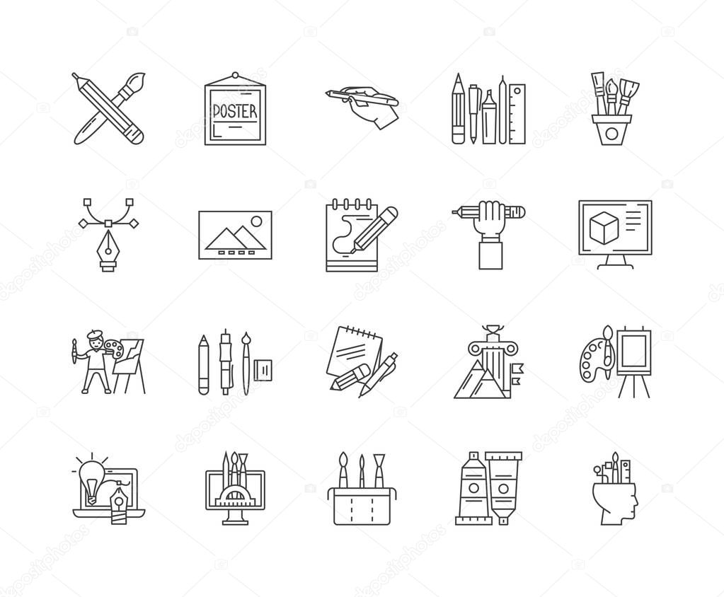 Graphic artist line icons, signs, vector set, outline illustration concept 