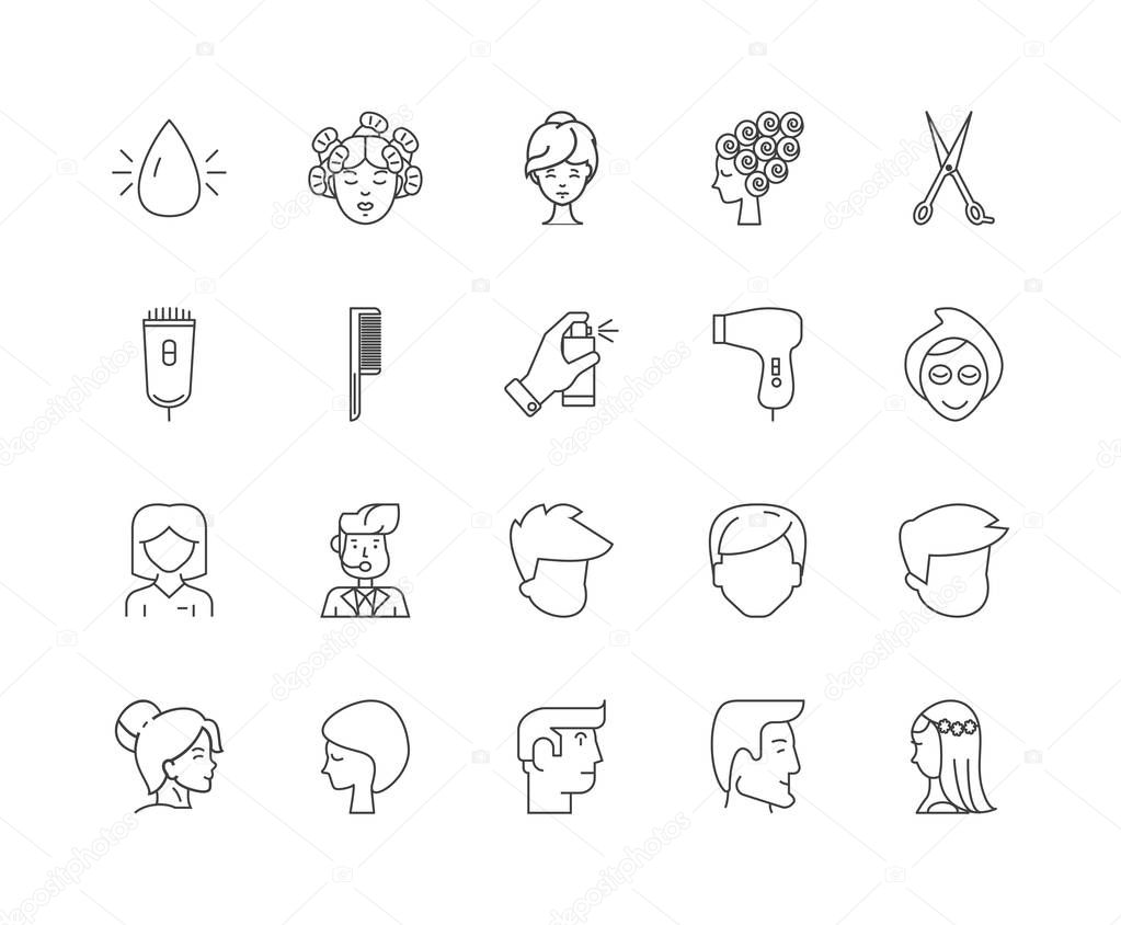 Hair salon line icons, signs, vector set, outline illustration concept 