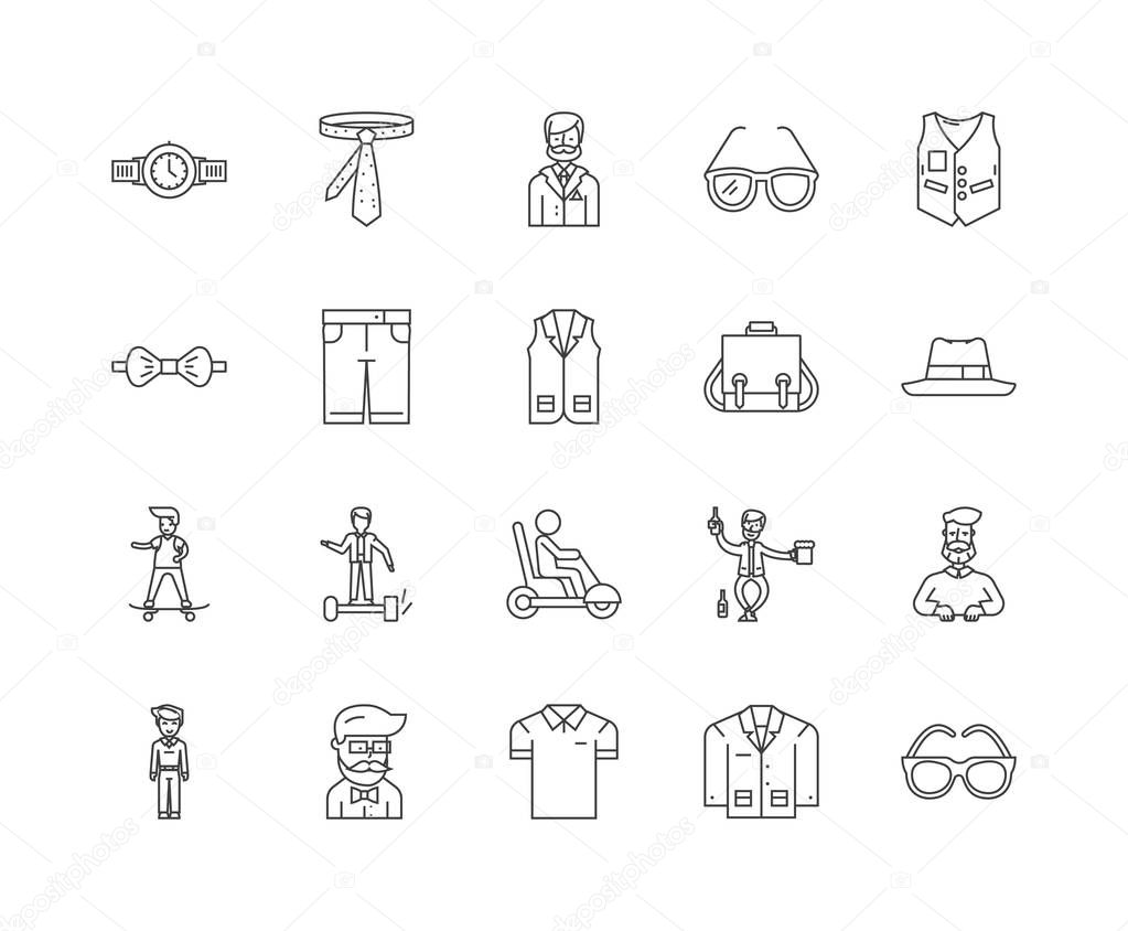Hipster line icons, signs, vector set, outline illustration concept 