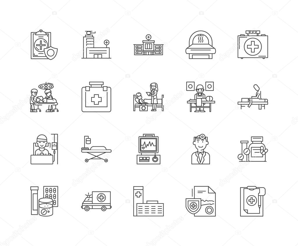 Hospital line icons, signs, vector set, outline illustration concept 