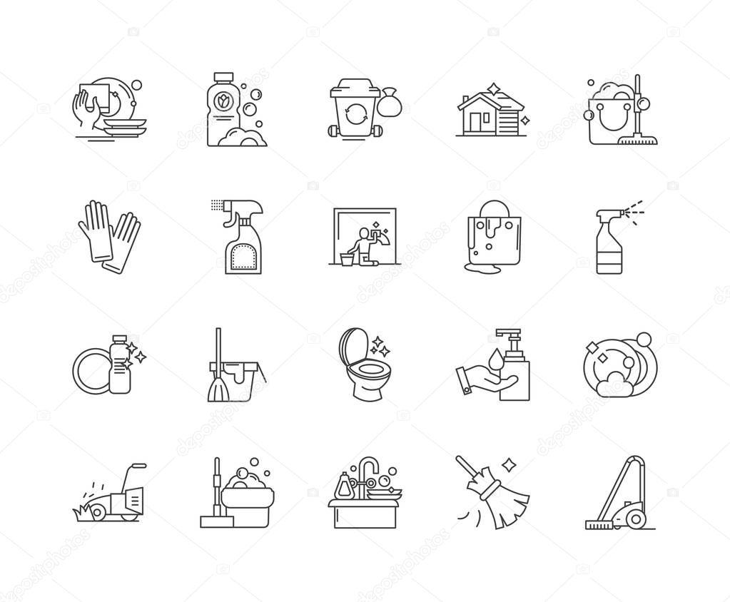 House cleaning line icons, signs, vector set, outline illustration concept 