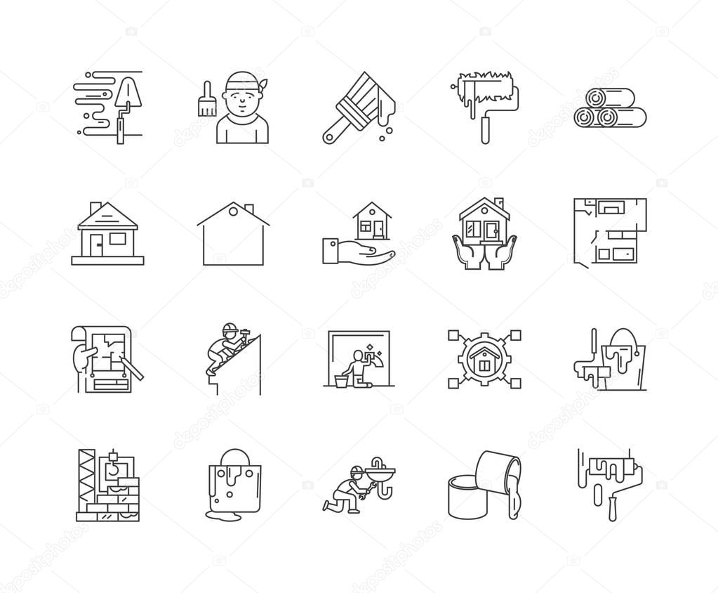 House renovation line icons, signs, vector set, outline illustration concept 