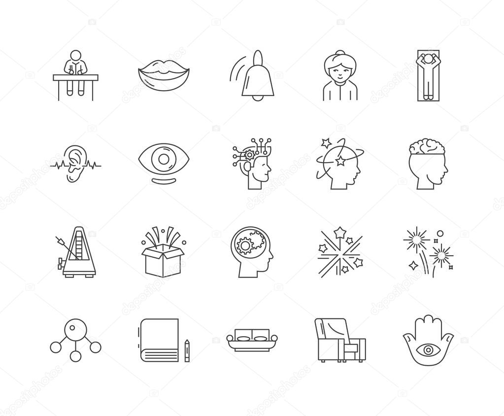 Hypnotherapy line icons, linear signs, vector set, outline concept illustration