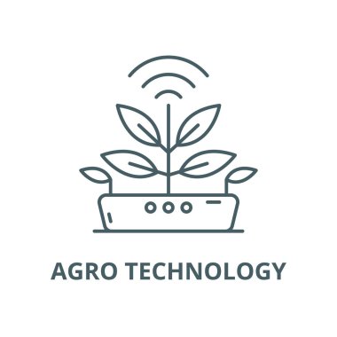Agro teknoloji vektör çizgi simgesi, anahat kavramı, doğrusal işaret