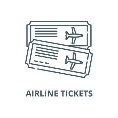 Uçak biletleri vektör hattı simgesi, anahat konsepti, doğrusal işaret