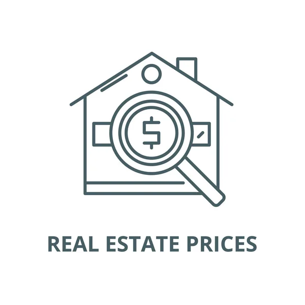 Analyse der Immobilienpreise Vektor-Liniensymbol, Umrisskonzept, lineares Zeichen — Stockvektor