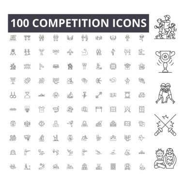 Rekabet çizgisi simgeleri, işaretler, vektör seti, anahat kavram illüstrasyon