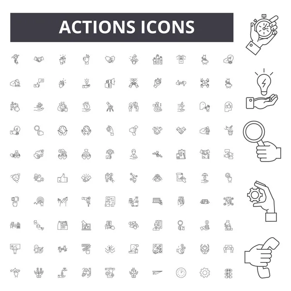 Actions line icons, signs, vector set, outline illustration concept — Stock Vector