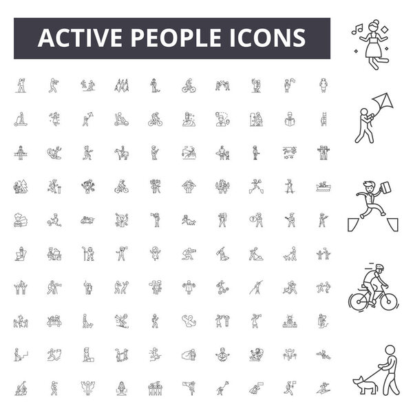 Иконки активных людей, знаки, векторный набор, концепция наброска иллюстраций
 