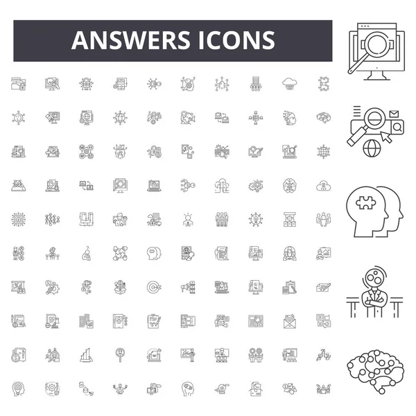 Respuestas iconos de línea, signos, conjunto de vectores, esquema concepto de ilustración — Vector de stock