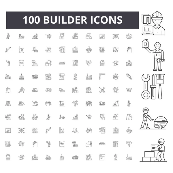Iconos de línea de constructor, signos, conjunto de vectores, esquema concepto de ilustración — Archivo Imágenes Vectoriales