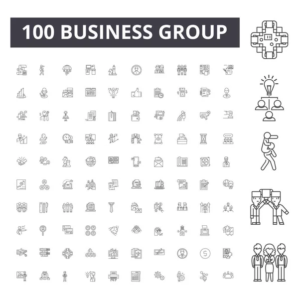 Grupo de negócios ícones de linha, sinais, conjunto vetorial, conceito de ilustração esboço — Vetor de Stock