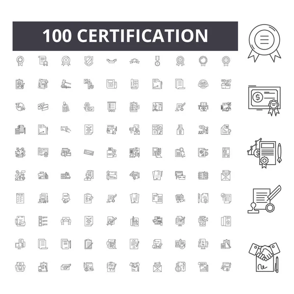 Iconos de línea de certificación, signos, conjunto de vectores, esquema concepto de ilustración — Archivo Imágenes Vectoriales