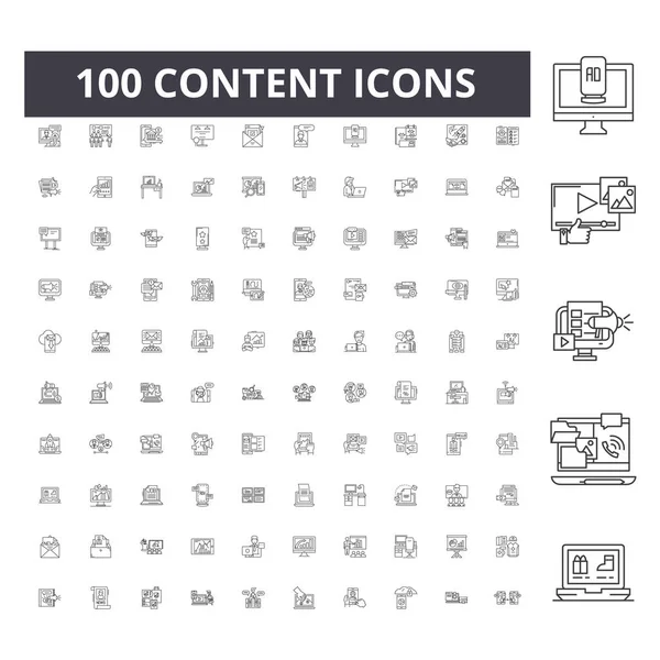 Icônes de ligne de contenu, signes, ensemble vectoriel, concept d'illustration de contour — Image vectorielle