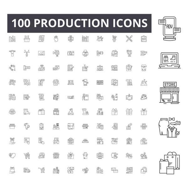 Icônes de ligne de production, signes, ensemble vectoriel, illustration de contour concept — Image vectorielle